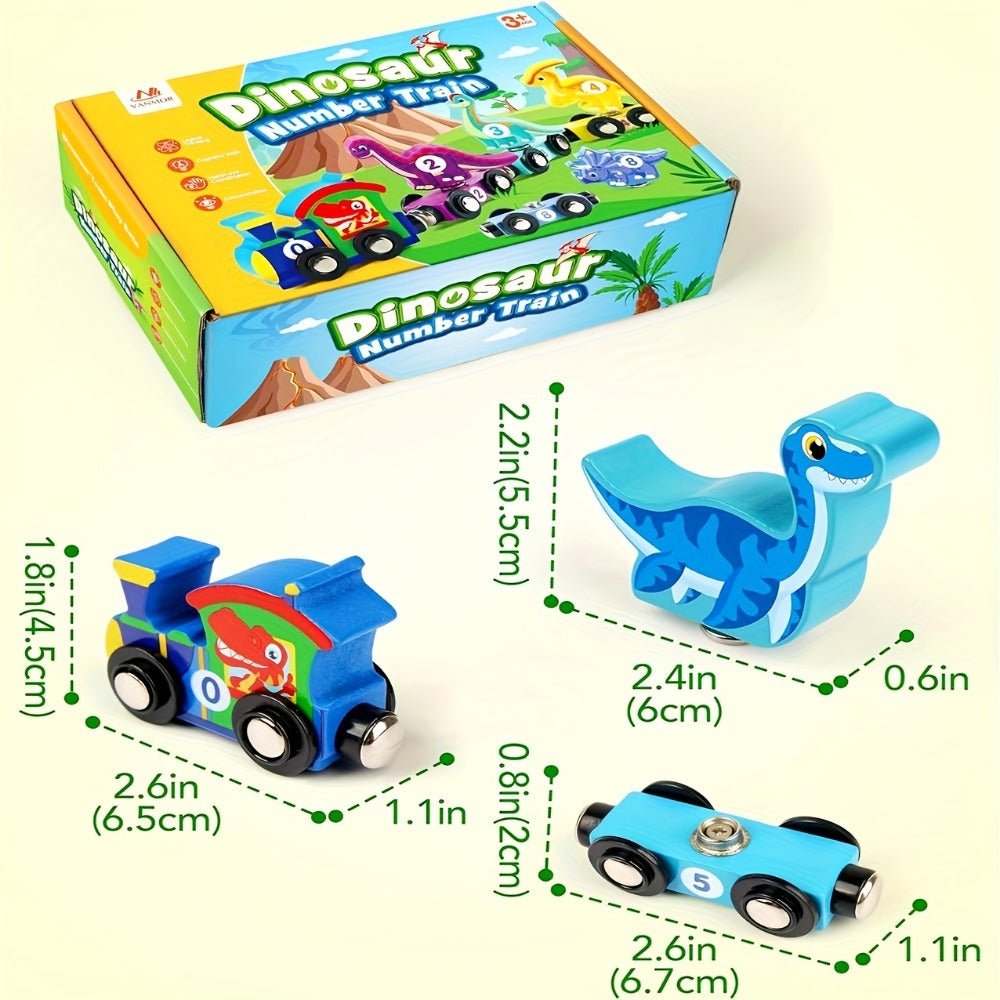 Magnetic Dinosaur Number Train Set for Kids Ages 3-5, 11PCS Wooden Magnetic Train Toy with Engine & Numbered Cars — image 3