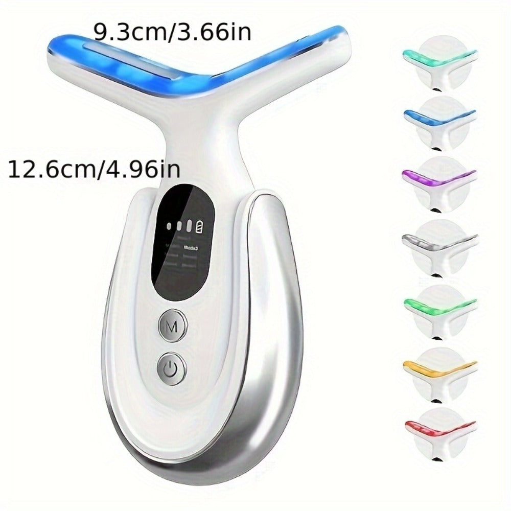 Face & Neck Massager 7-in-1 LED Light Therapy USB Rechargeable - Multifunctional Facial Lifting Wrinkle for Home or Salon Spa