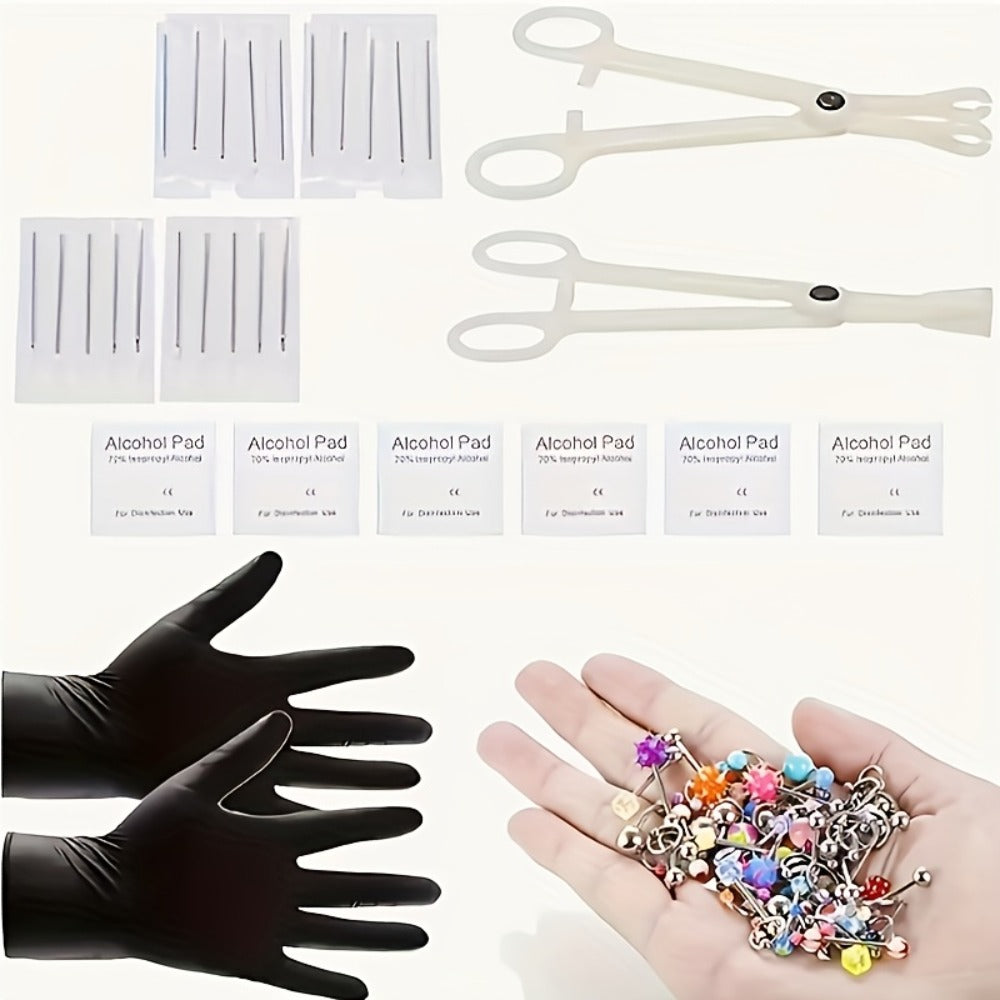 Piercing Kit Professional Stainless Steel Body Piercing Set with Needles Clamps & Tools for Bath Time, Home Spa and Personal 