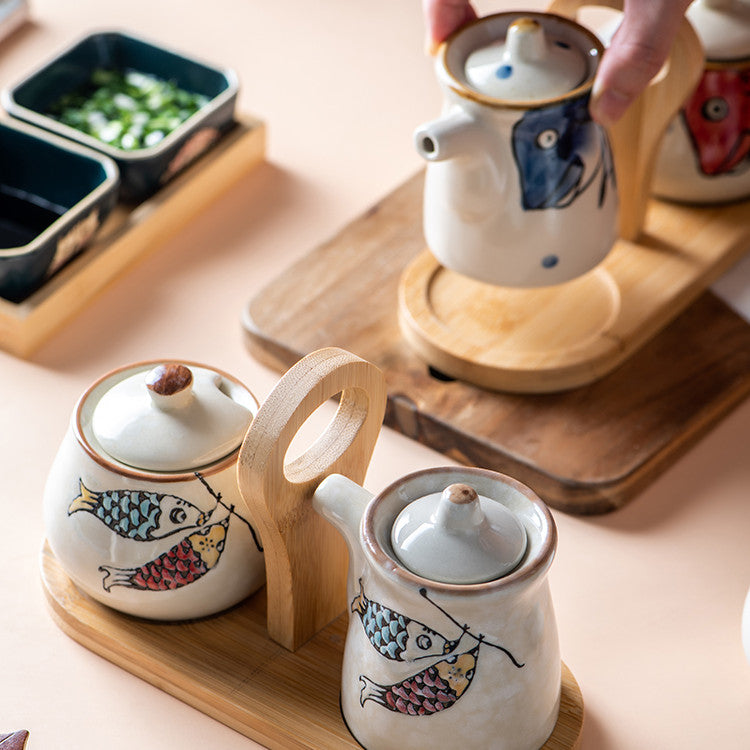 Ceramic Japanese Lovely Spice Jar Set With Spoon