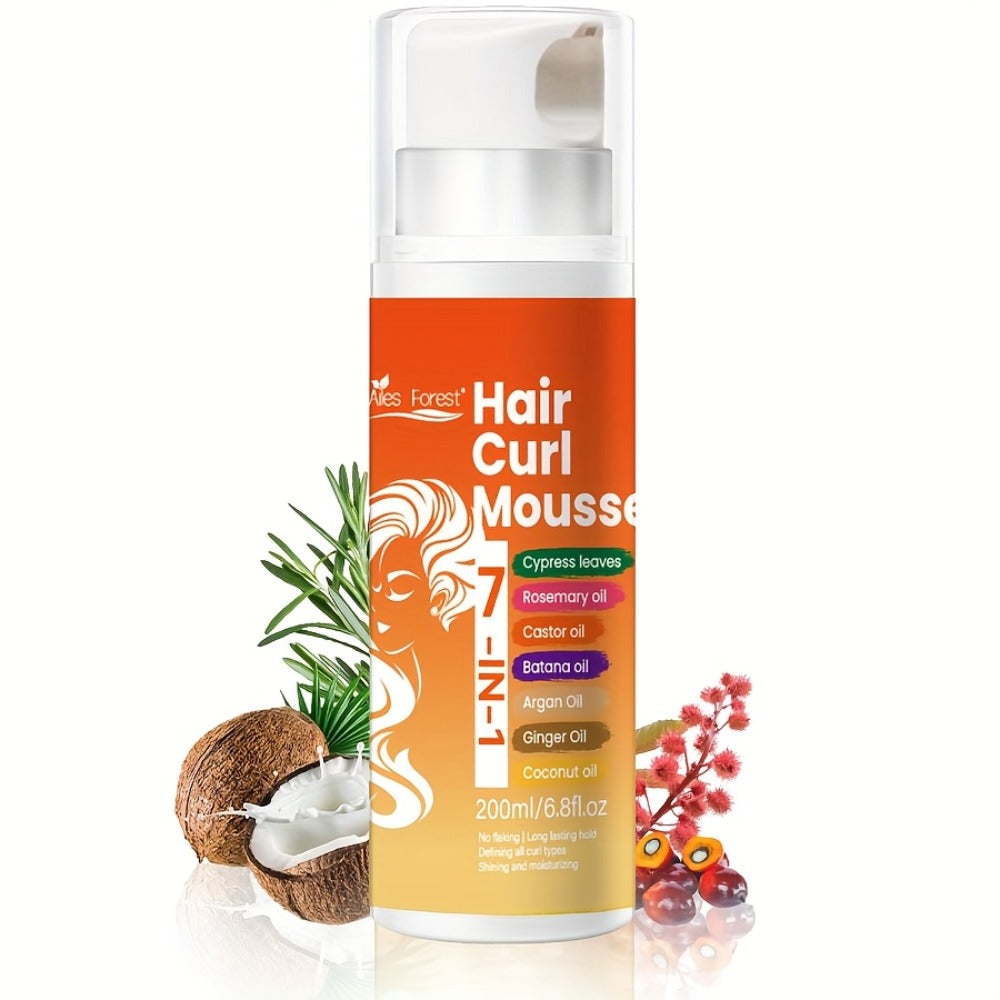 7-in-1 Natural Oil Curl Mousse Long-Lasting Hold Deep Moisturizing Rosemary Castor Coconut Oil – Smoothing Frizz-Free Curl De