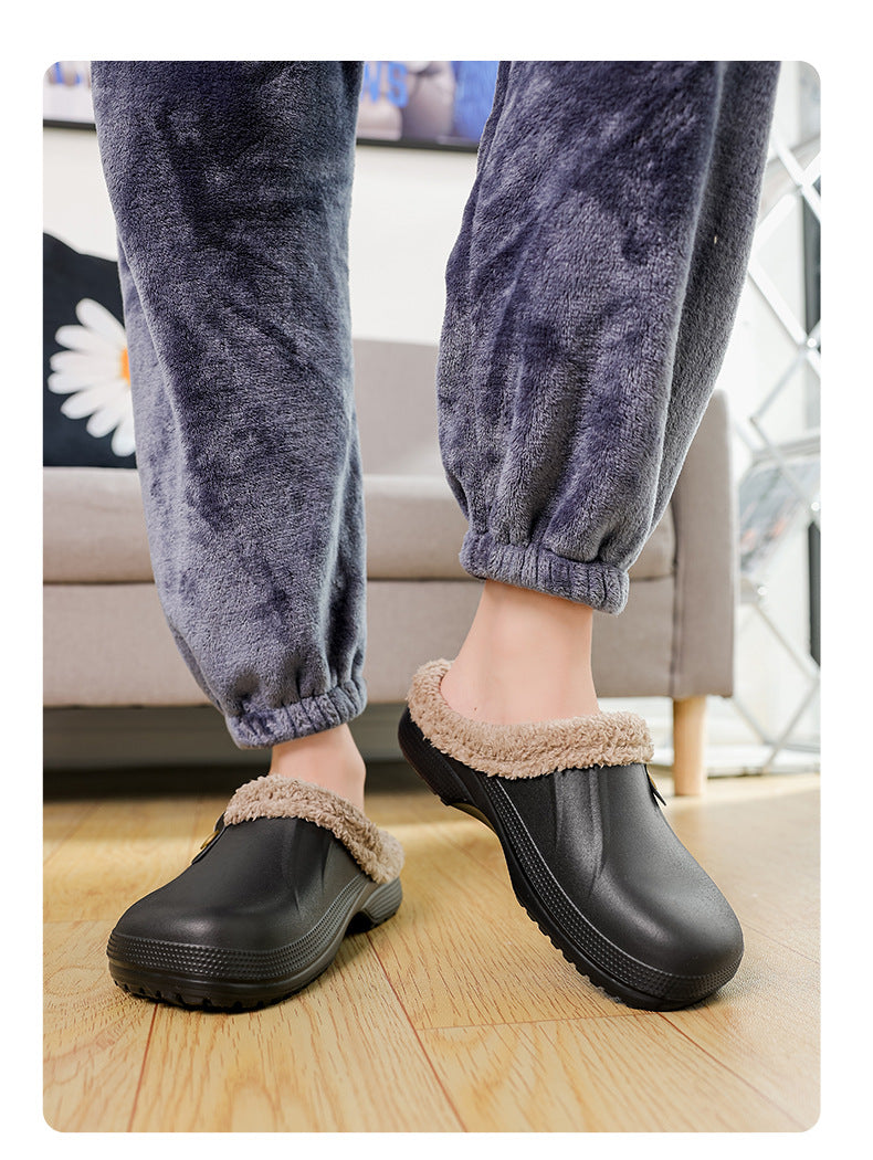 Mens Fleece-Lined Cotton Slippers For Home