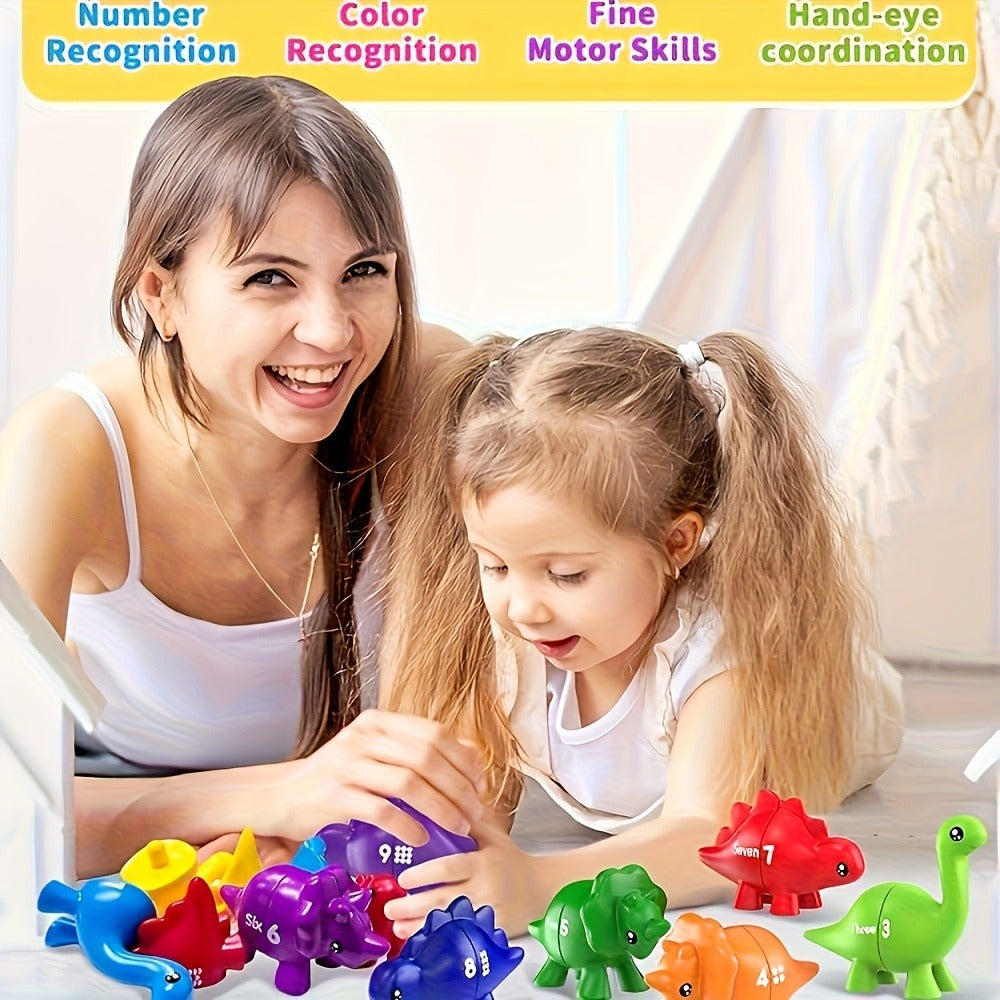 Dinosaur Number Matching Toy for Toddlers, 10 Pairs Retractable Plug-In Counting Sorting Math Game with Storage Bag — image 3