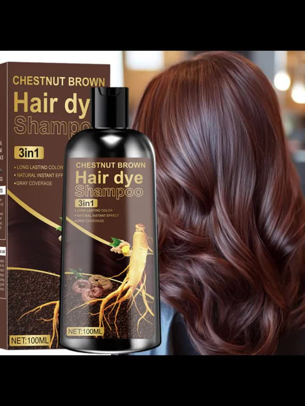 Plant Extract Hair Coloring Shampoo 100ml 3.38oz, Deep Scalp-Safe Gray & White Hair Coverage, Botanical Color — image 10
