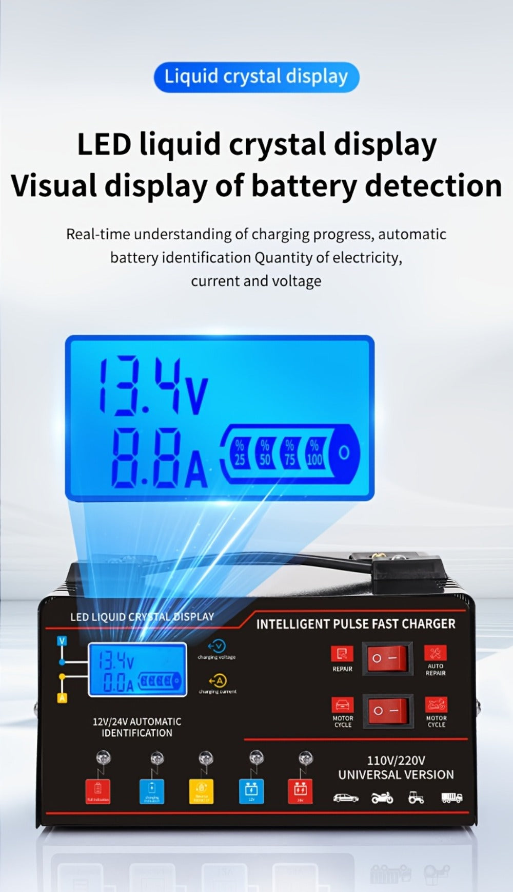 AF01 12 V and 24 V Battery Charger with LCD Display, Alligator Clamps, Carry Handle and Cooling Fan — image 18