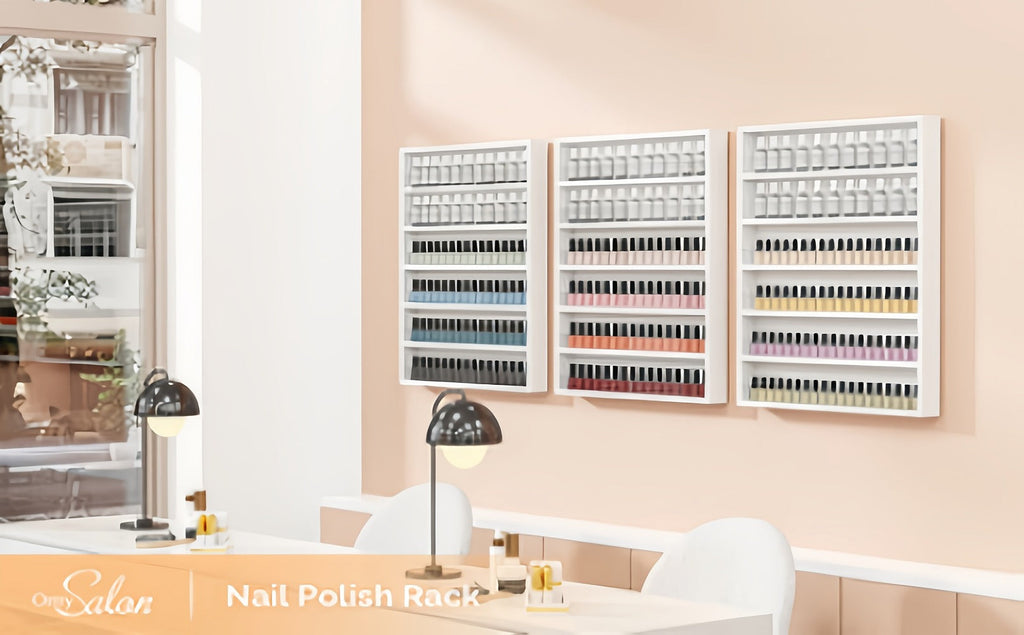 Wall Mount Nail Polish Rack 6 Tier Holds 120 Bottles with Acrylic Baffles – Large Nail Varnish Display Shelf Organizer for Sa