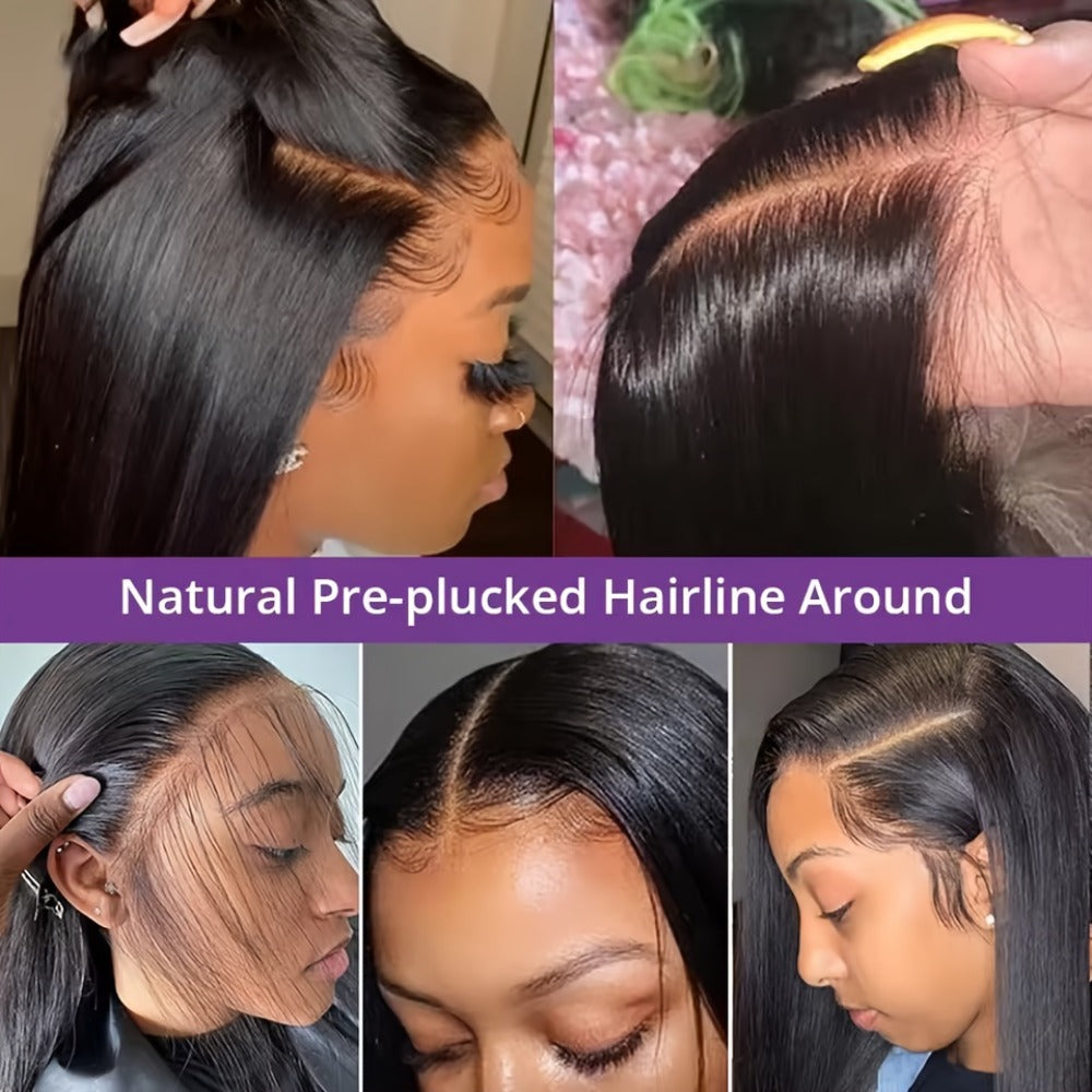 Wig Bone-Straight Glueless Human Hair in Natural Black, 10-34 Inch Options with Pre-Cut 6x4.5 Lace — image 11