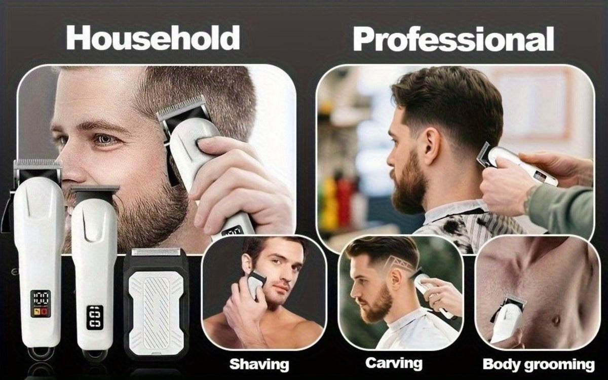 Cordless Hair Clipper Set for Men USB Rechargeable Electric Shaver with LED Display – Professional Grooming Kit 2 or 3 Piece 