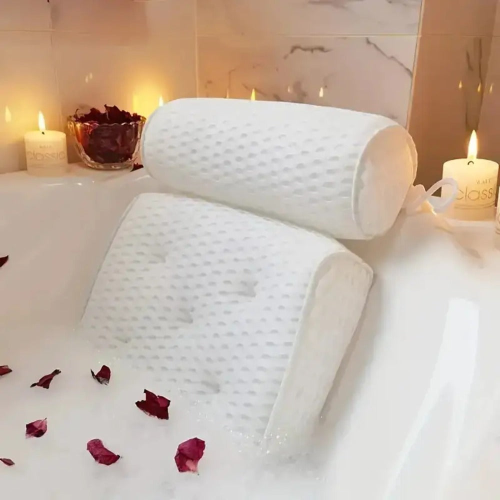 Two-Piece Bathtub Neck and Back Cushion with Six Suction Cups, Hanging Hook and White Mesh Cover — image 2