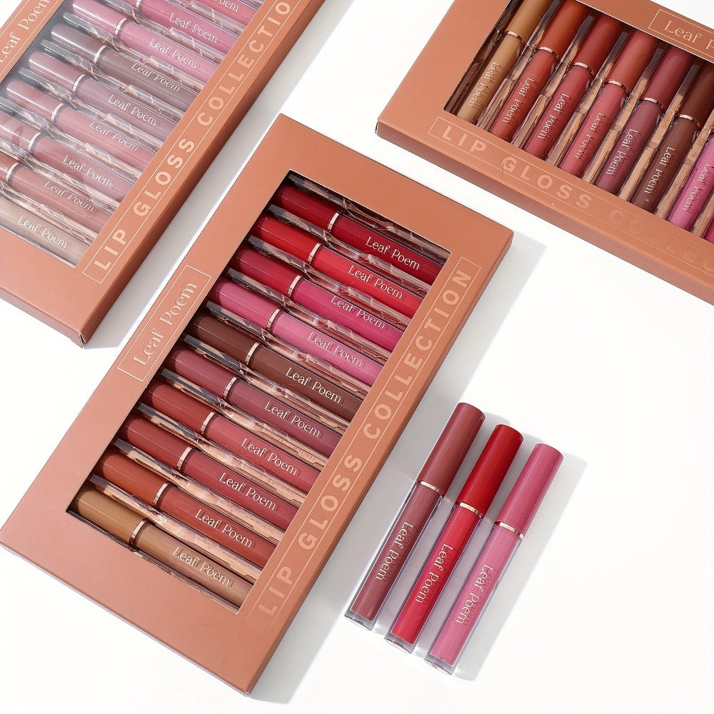 Lip Gloss Set by Leaf Poem with 12 Mixed Lip Colors, Slim Tube Applicators and Presentation Box — image 7