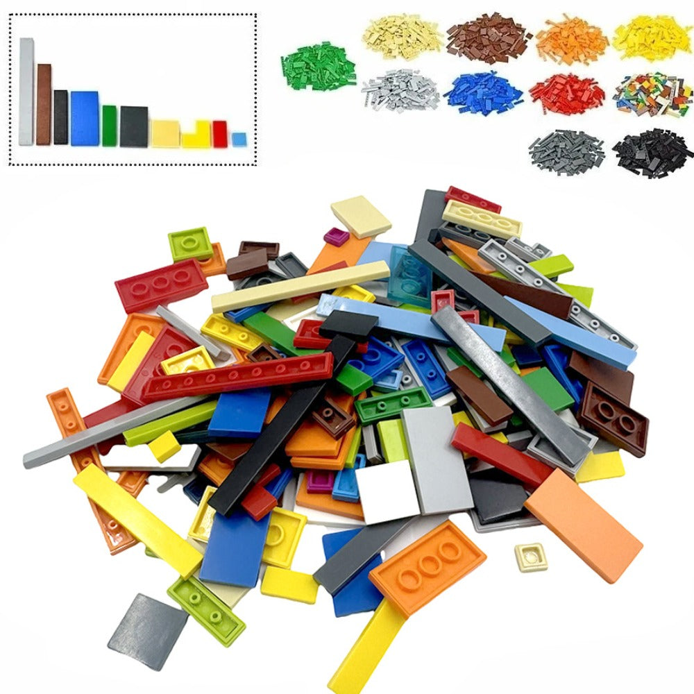 Bulk Flat Tile Building Blocks 150 Pcs – Smooth Thin Plate Bricks 1x1 1x2 1x6 LEGO Compatible MOC Accessories Kids Creative B