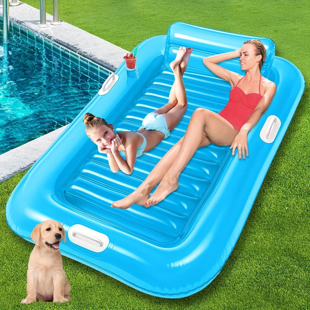 Inflatable Pool Lounger Sunbed for Adults 84"x47", 2-in-1 Tanning Float with Cup Holders, Removable Headrest & Handles — imag