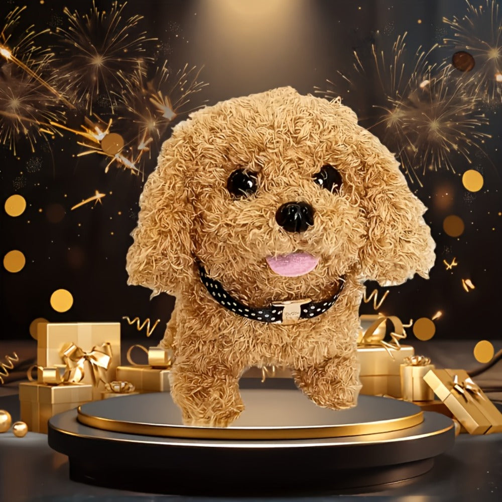 Simulation Puppy Robot Electric Interactive Dog Toy, Auto Walking, Barking & Tail Wagging, Plush Biomimetic Pet with Dog Bone