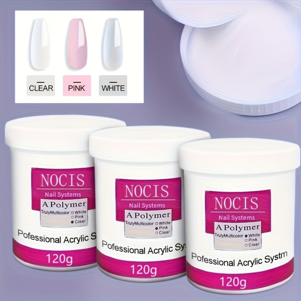 No Lamp Acrylic Nail Extension Powder 120g Clear Pink White, Crystal Formula for Carving 3D Nail Art — image 13