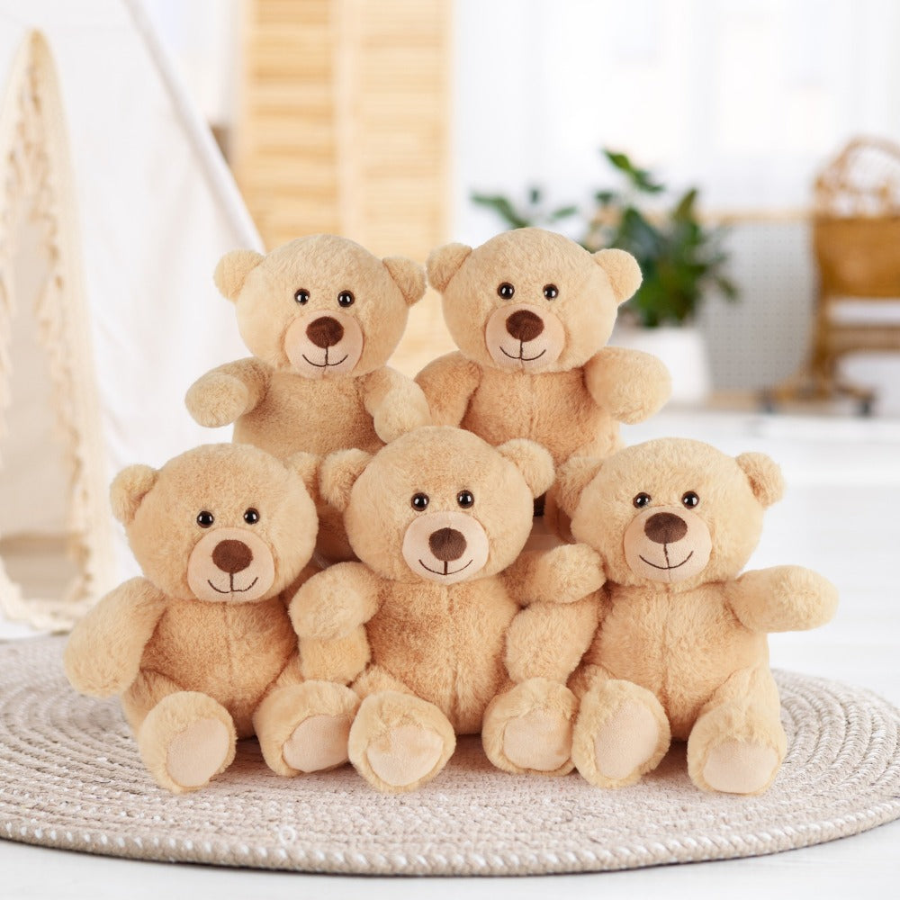 Teddy Bear Bulk Set 5 Pack 8 Inch Small Brown Plush Stuffed Animals with Safe Lock-Washer for Parties, Celebrations and Guest