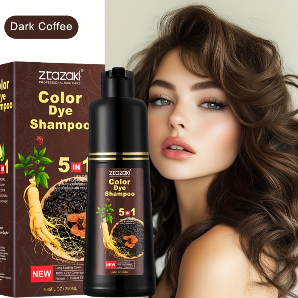 Hair Color Shampoo, ZTAZAKI 5-in-1 250ml Bottle with Six Black, Coffee and Brown Color Options — image 5