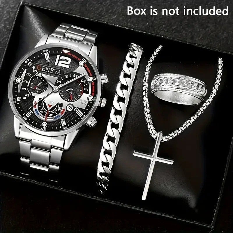 Men's Black Minimalist Quartz Watch Set