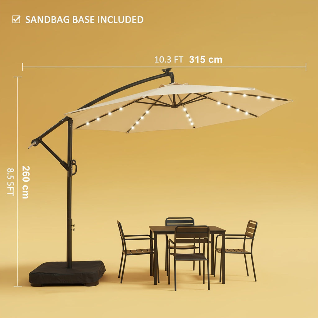 Patio Umbrella 10FT Offset Cantilever Solar LED Style with Tilt, Crank and 16 Base-Choice Color Options — image 3