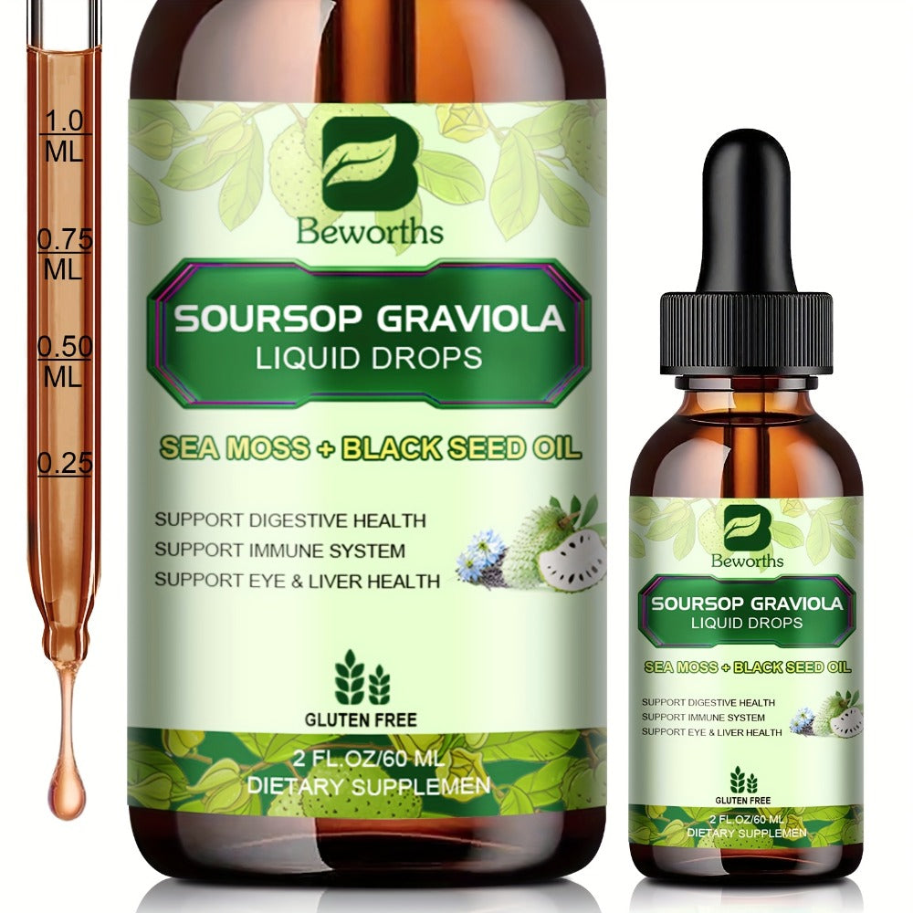 [8-IN-1 Soursop Drops] 1/3 Bottles 8-IN-1 Soursop Liquid Drops, Graviola Leaf & Fruit Complex Supplement With Sea Moss — imag