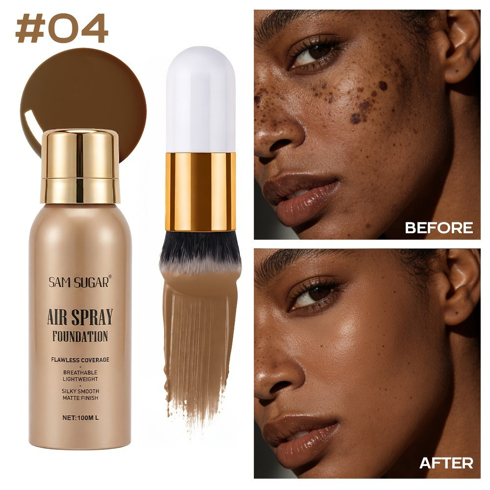 Waterproof Matte Foundation Spray Powder with Brush Set for Women – Sweat-Proof Long-Lasting Full Face Coverage Natural Finis