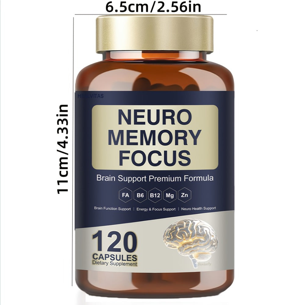 Memory Focus Brain Supplement 120 Capsules, Advanced Nootropic Formula with Ginkgo Biloba, Bacopa Monnieri — image 9