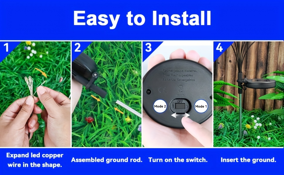 Solar Garden Lights 4-Pack Swaying Firework Stakes with Two Modes and Six Colors for Flowerbed Decor — image 20