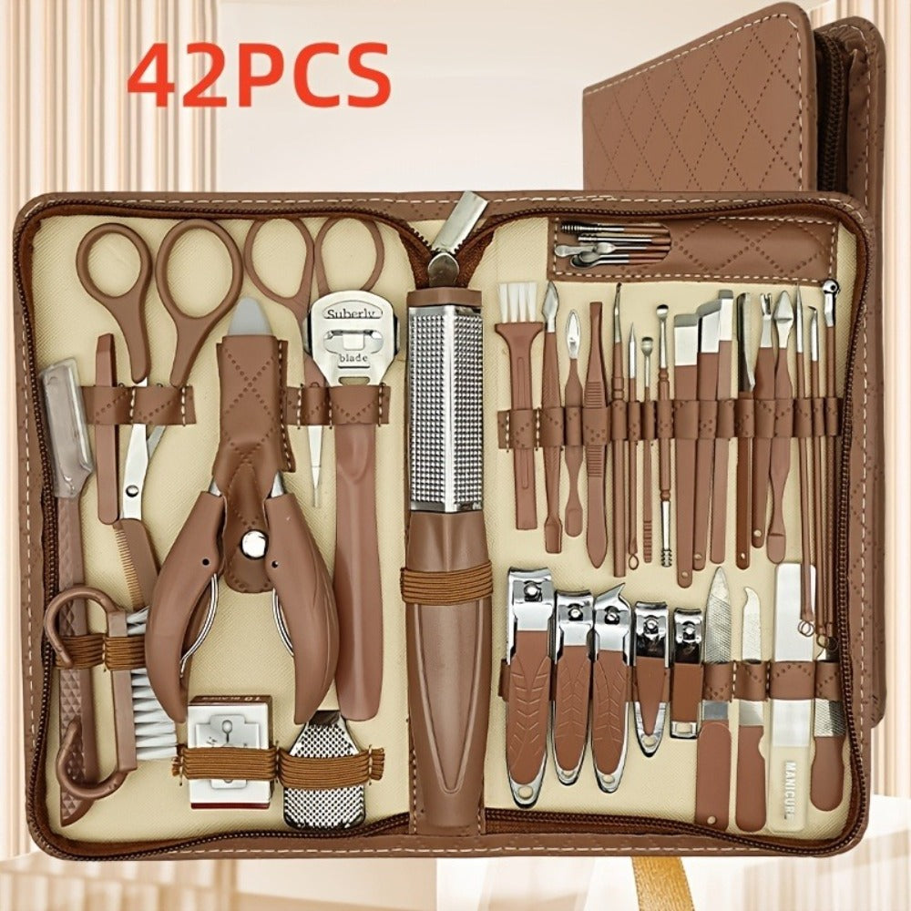 Professional Manicure Pedicure Kit 42 Piece Stainless Steel Nail Set with Portable Travel Case – Nail Scissors Cuticle Nipper