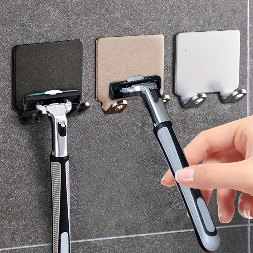 Wall-Mounted Razor Holder 5-Piece Set with Twin Hooks, Adhesive Backing and Silver or Black Options — image 3