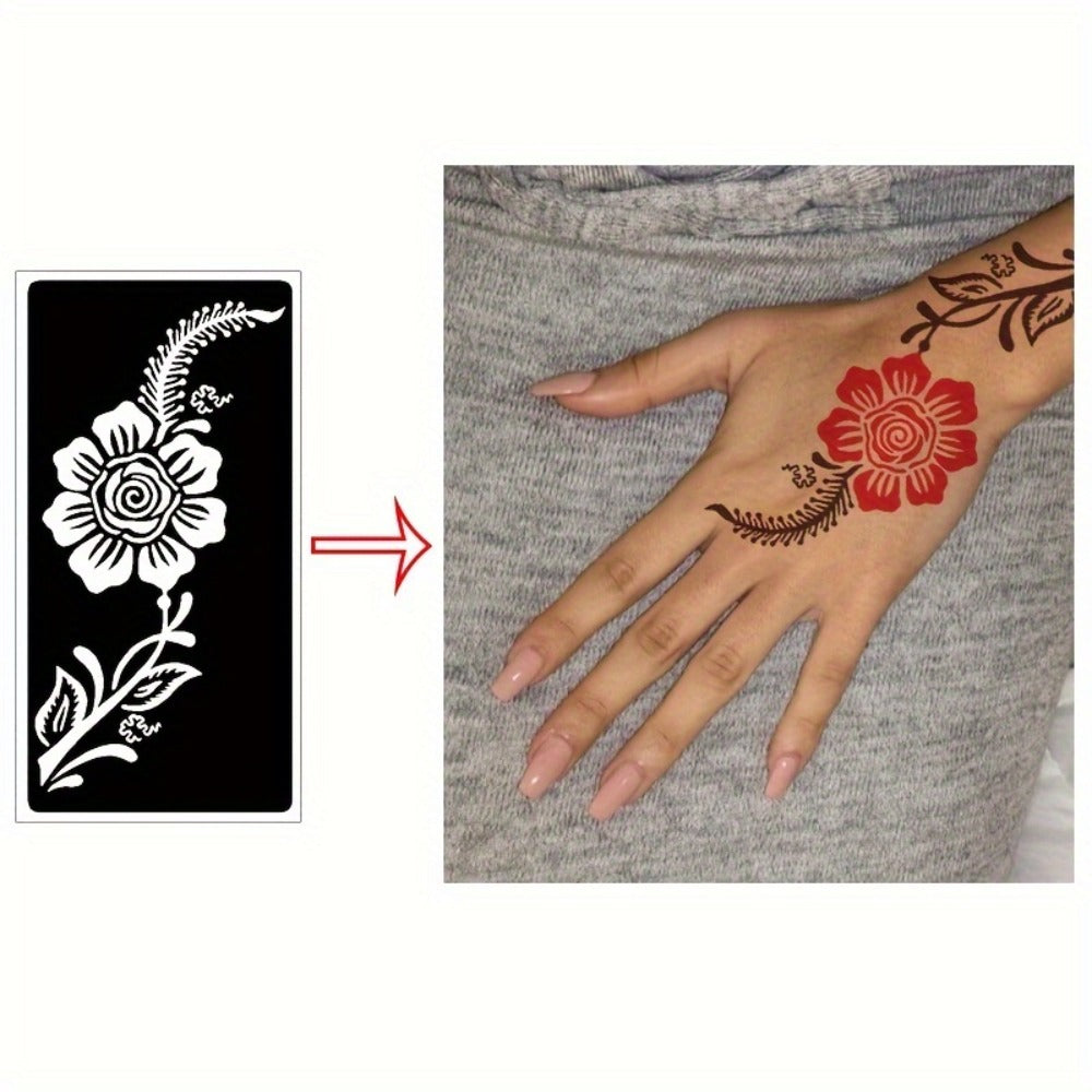 Nine-Sheet Reusable Tattoo Stencil Set with Long Floral and Henna-Style Pattern Cards in HN1 or HN2 — image 10