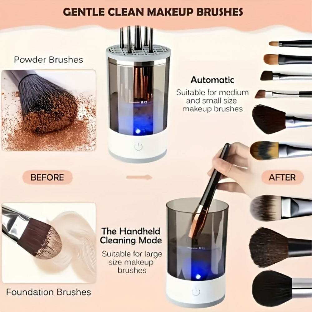 Electric Makeup Brush Cleaner & Dryer USB Powered Automatic Spinner Fast Drying Odorless Transparent Design Dual-Section Brus