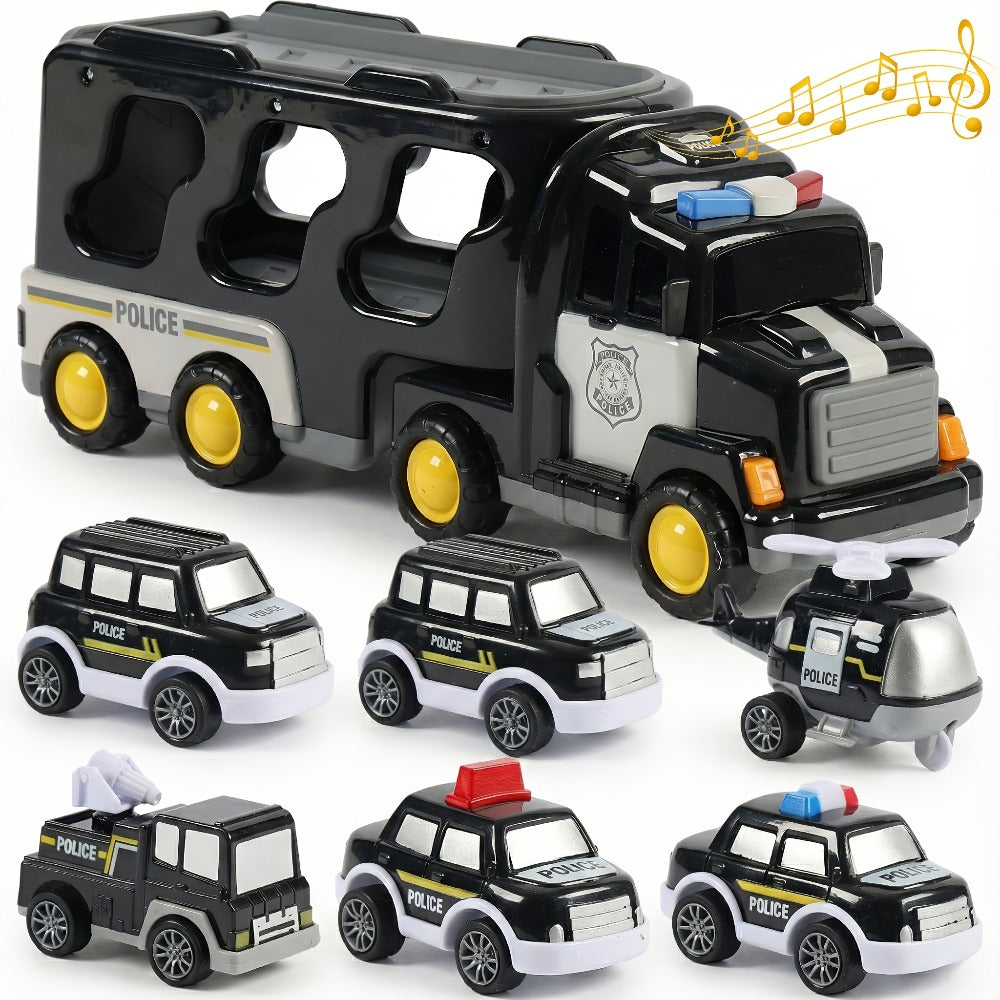 7-in-1 Kids Car Toy Set 7pcs with Playmat, Large Vehicle + 6 Mini Cars Ambulance Police Fire Truck Engineering — image 5