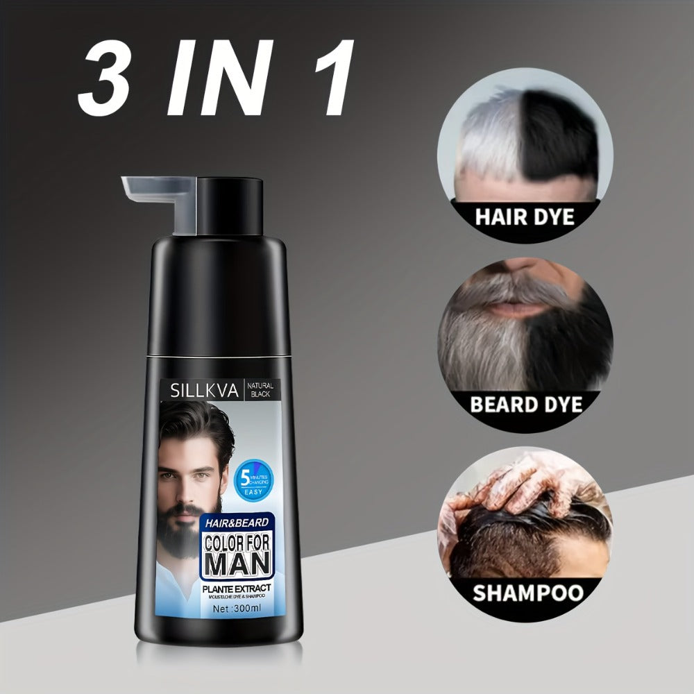 Men's 3-in-1 Black Hair & Beard Dye Shampoo, 8-Minute Gray Coverage, Ammonia-Free Natural Color — image 8