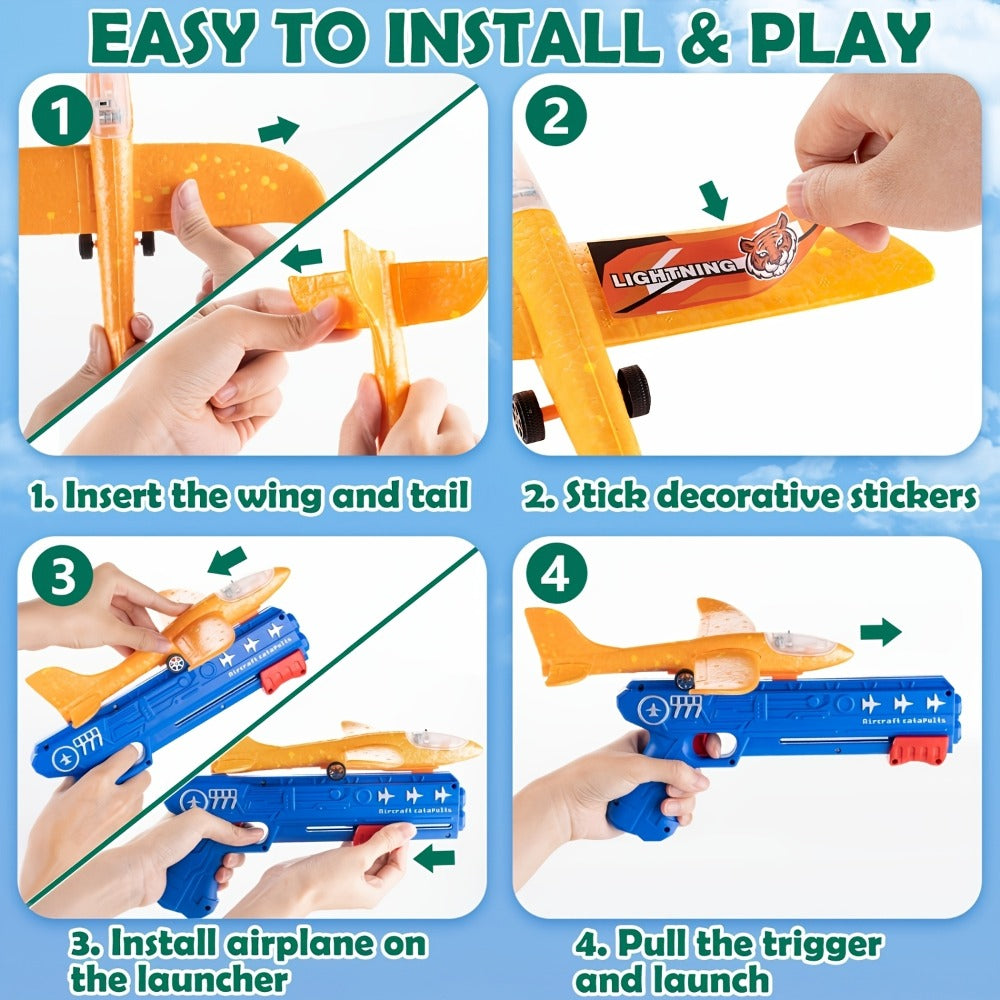 Airplane Launcher Toy Set with 3 Planes & Stickers for Kids Ages 3-12 with the Listed Color, Size or Set Options for Everyday