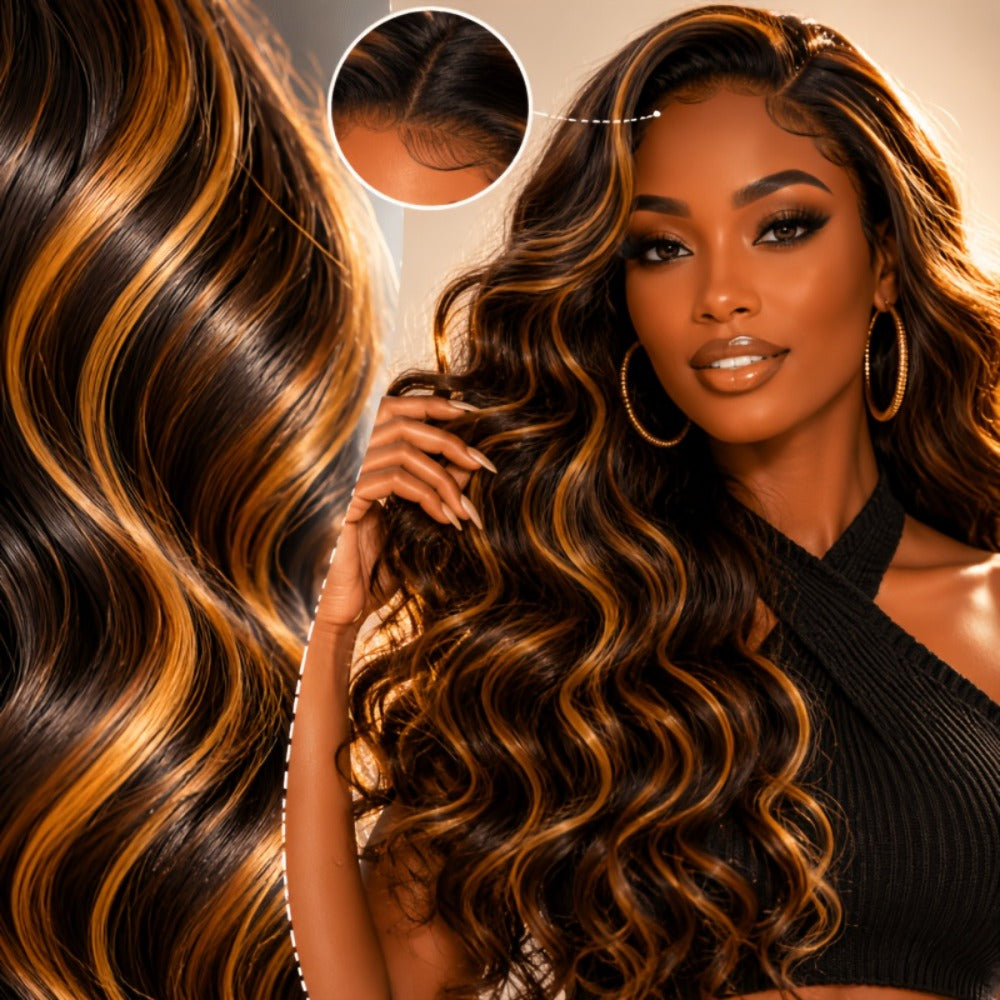 Lace Front Wig 24in Kinky Curly Synthetic Style with 1x4 Lace and Dark Brown Golden Highlights — image 9