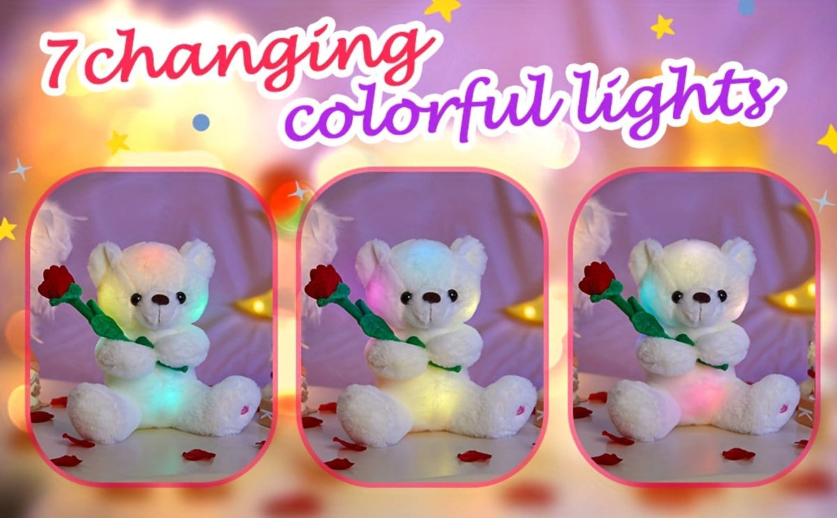 Rose Bear Plush with LED Light Glowing White Bear with Flowers Romantic with the Listed Color, Size or Set Options for Everyd