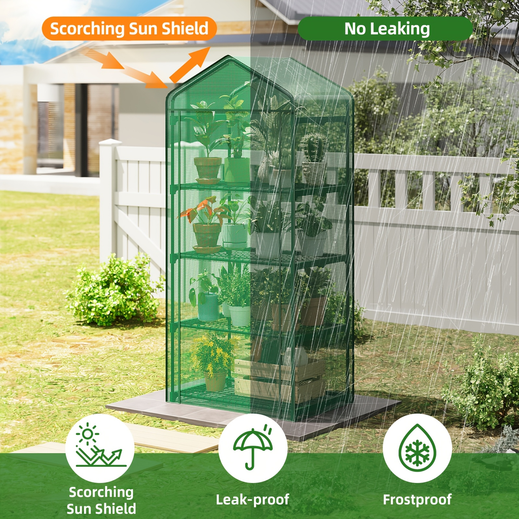 4 Tier Mini Greenhouse for Indoor Outdoor Plants, Portable PE Cover Greenhouse with Rack Stand for Seedlings — image 10