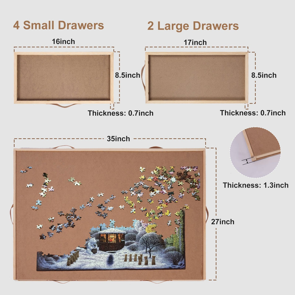 Jigsaw Puzzle Table 35"x27" with 360° Rotating Turntable & Easy-Pull Handle Drawers – Large Puzzle Board Organizer with Dust 