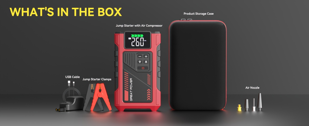 Jump Starter with Air Compressor 5000A Peak 150PSI Tire Inflator 5-in-1 Portable Car Battery Jump Pack for Garden, Patio and 