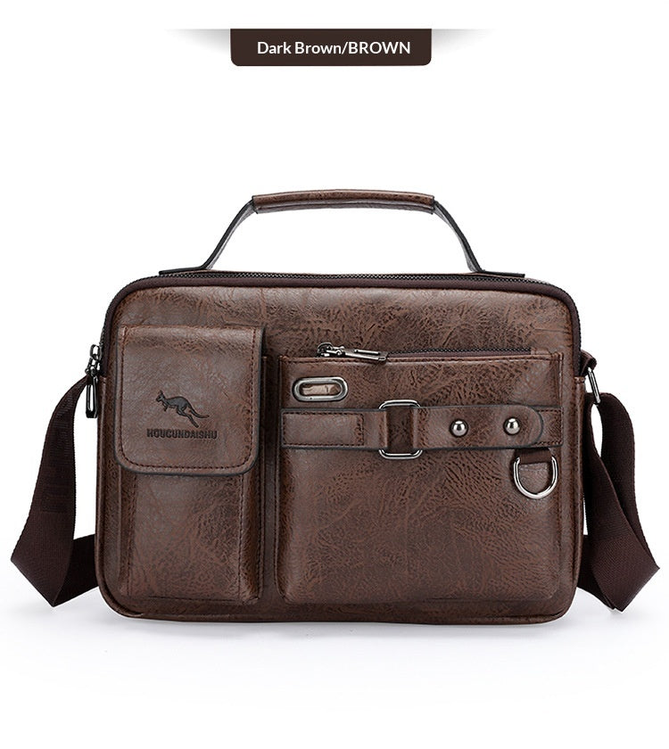 Men's Large Capacity PU Shoulder Bag Retro Business Style