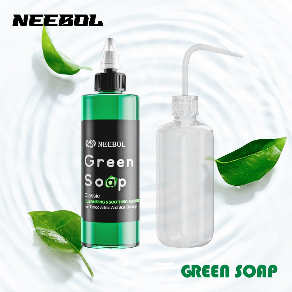 Tattoo Green Soap Cleaning Kit Neebol 8.5oz Concentrated Soap Squeeze Bottle Moisturizing Balm Cream Lint-Free Wipes Complete