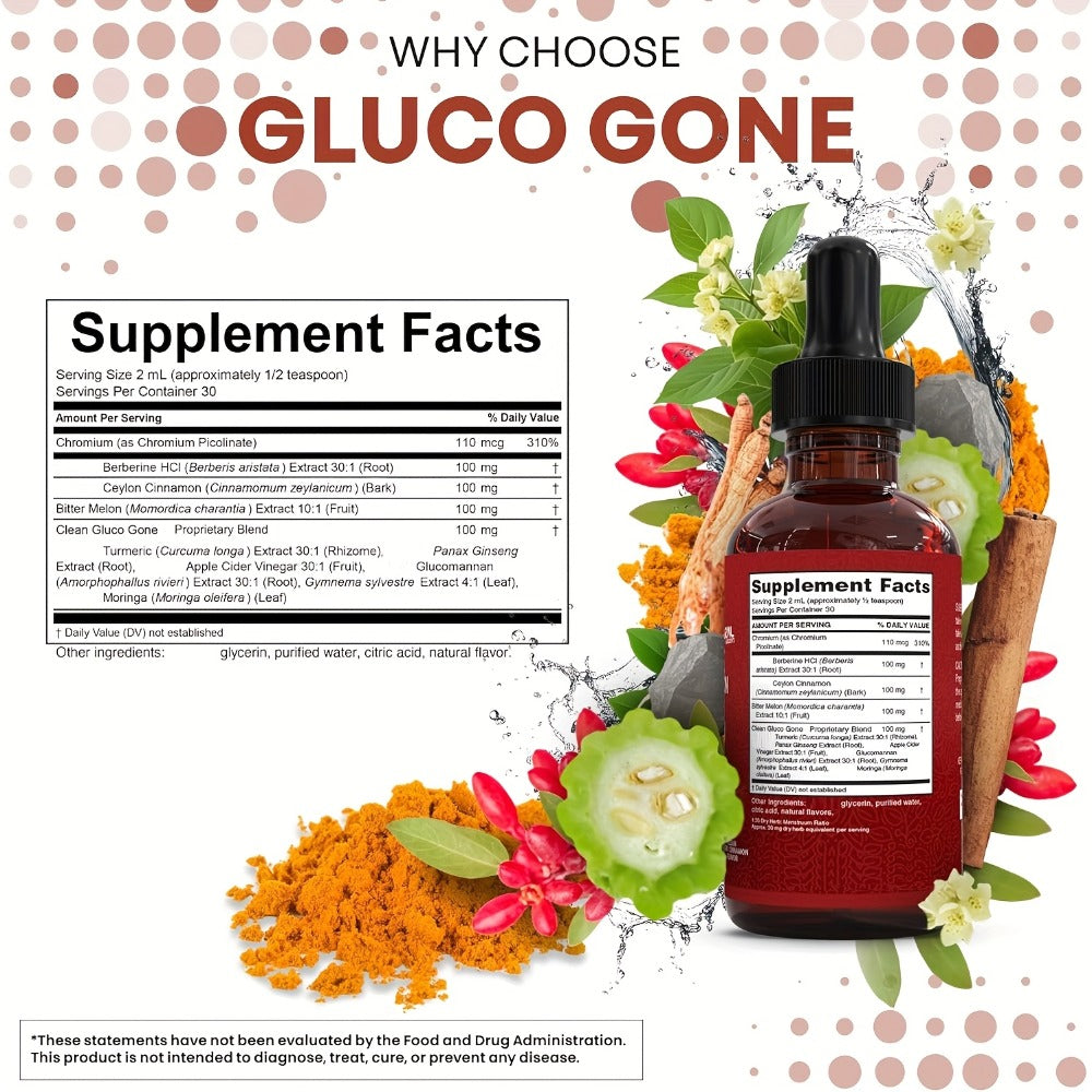 Blood Sugar Support Liquid Drops with Ceylon Cinnamon Berberine Bitter Melon Gymnema Chromium Turmeric Panax Ginseng — image 