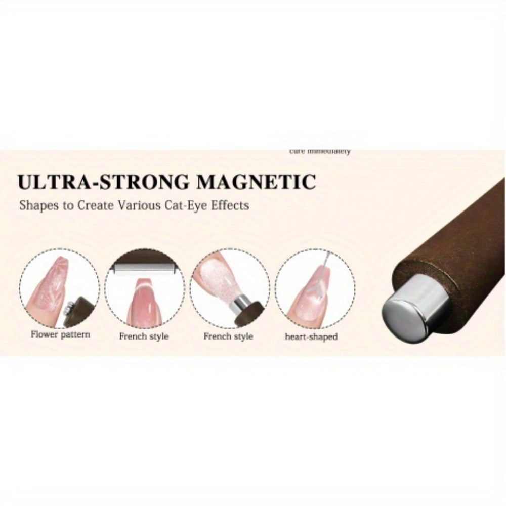 4-in-1 Y-Shaped Cat Eye Nail Magnet Stick Double Head – Heart & Multi-Pattern Magnetic Tool for Cat Eye Gel Polish Nail Art —