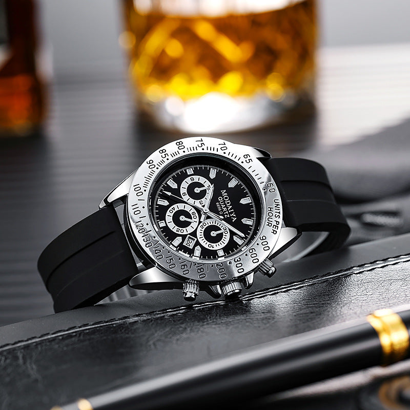 Silicone Steel Band Calendar Watch For Men Quartz Timepiece