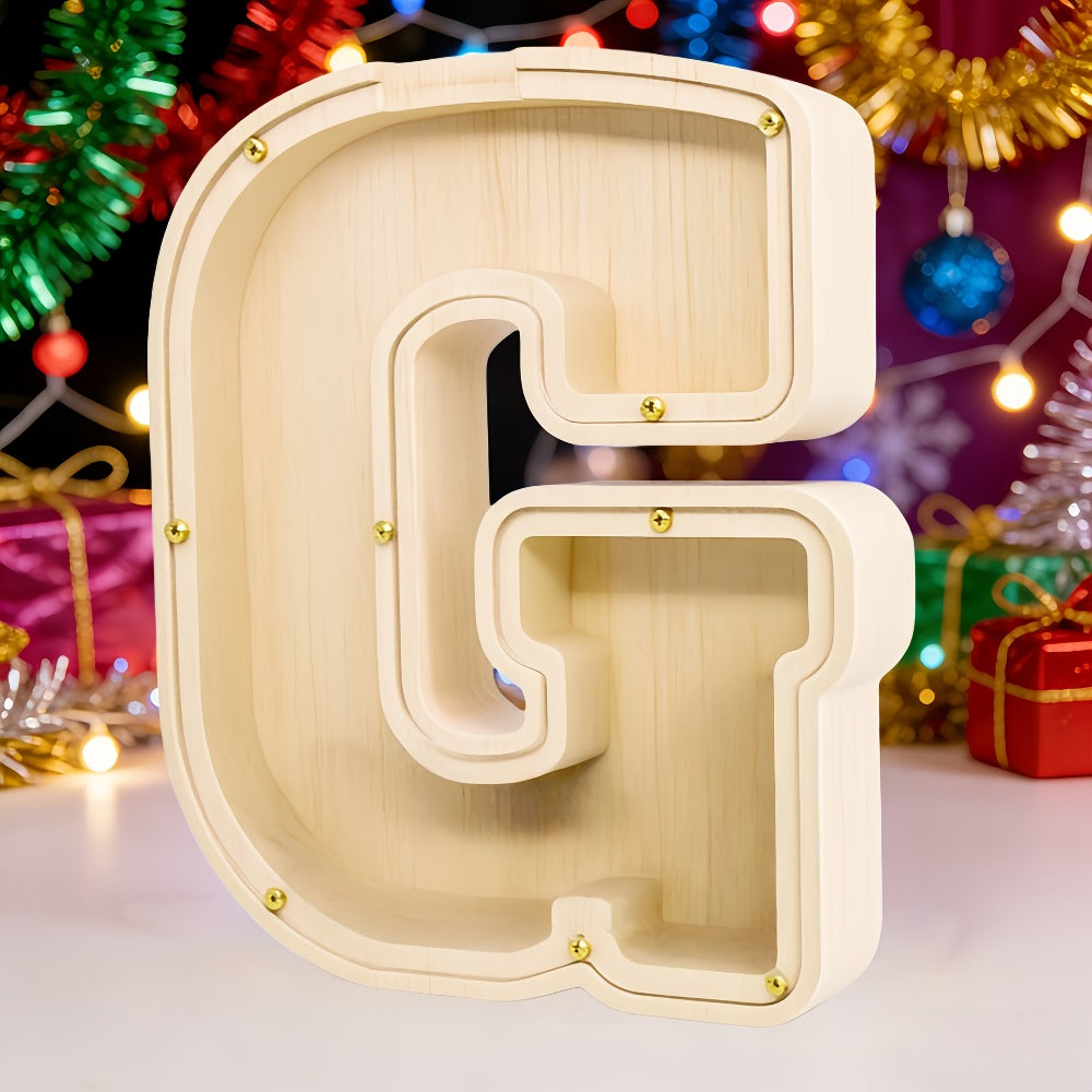 Alphabet Letter Piggy Bank A-Z Wooden Coin Bank Large Capacity Transparent – Personalized Savings Box for Kids | Back to Scho