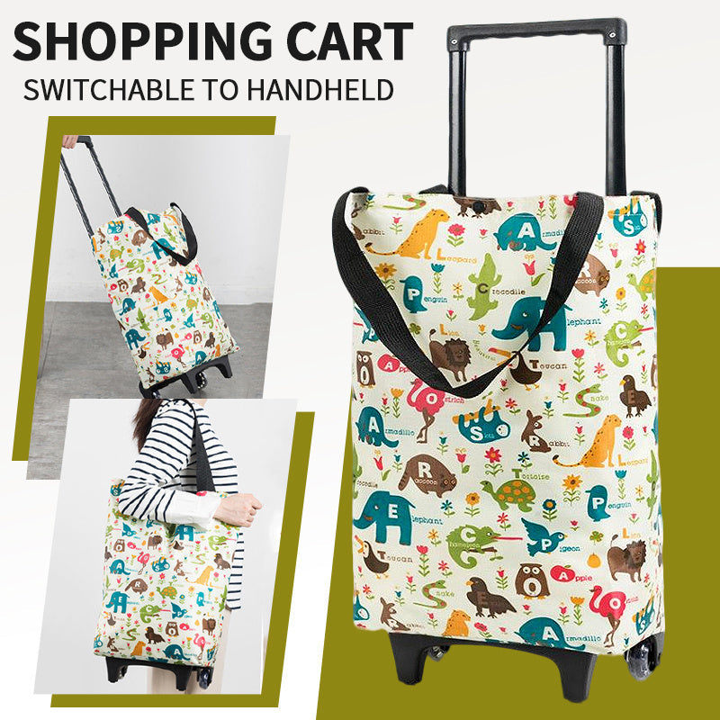 Folding Shopping Cart 2-in-1 Oxford Large Capacity Portable Tote Bag Reusable Grocery Bag on Wheels for Camping Business Deli