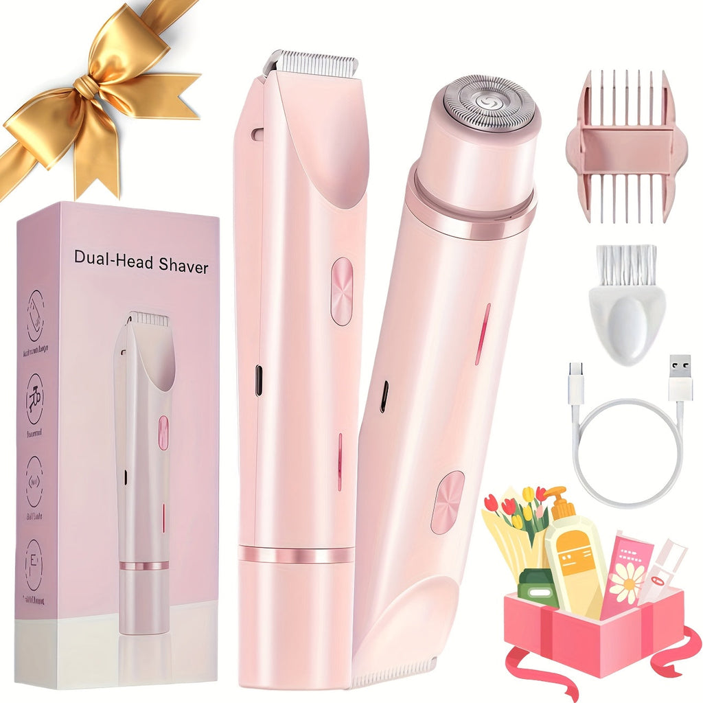 Bikini Trimmer for Women 2-in-1 Dual Head IPX7 Waterproof Electric Shaver Body Hair Trimmer Facial Hair Remover Bikini Undera