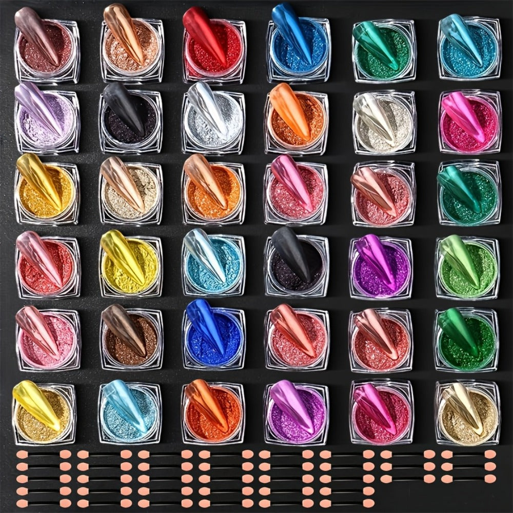 Chrome Holographic Nail Powder Set 36 Colors, Mirror Chrome Glitter Pigment Dust Kit for Gel Nails Acrylic — image 1