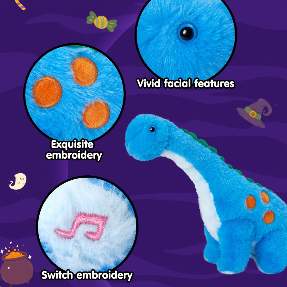 Plush Toy Blue Dinosaur with LED Glow and Optional Music for Colorful Interactive Display for Character Display, Room Decor a