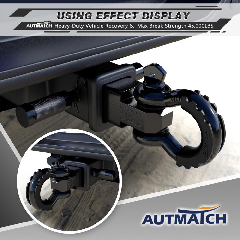Shackle Hitch Receiver Kit 2 Inch – 45, 000 lbs Break Strength, Drop-Forged Steel, Lock Pin & D-Ring, Fits Truck RV ATV Boat,