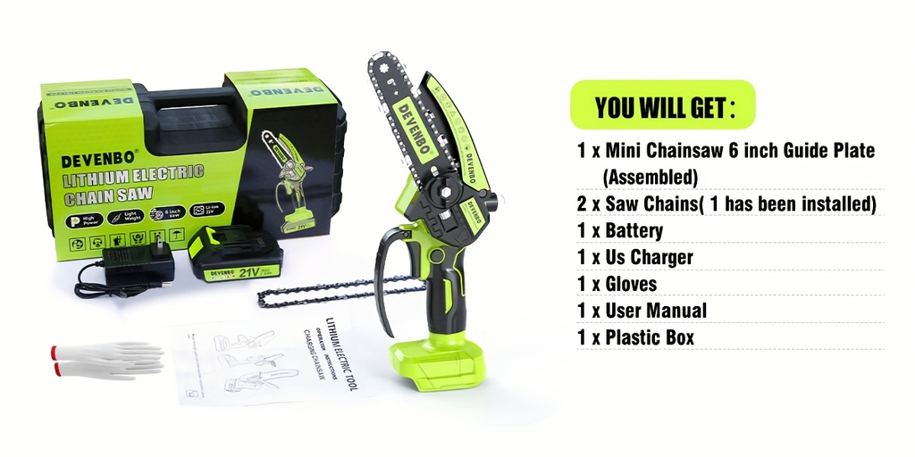 Cordless Mini Chainsaw 6-Inch, Handheld Pruning Saw with Rechargeable Battery, Adjustable Chain Tension — image 17